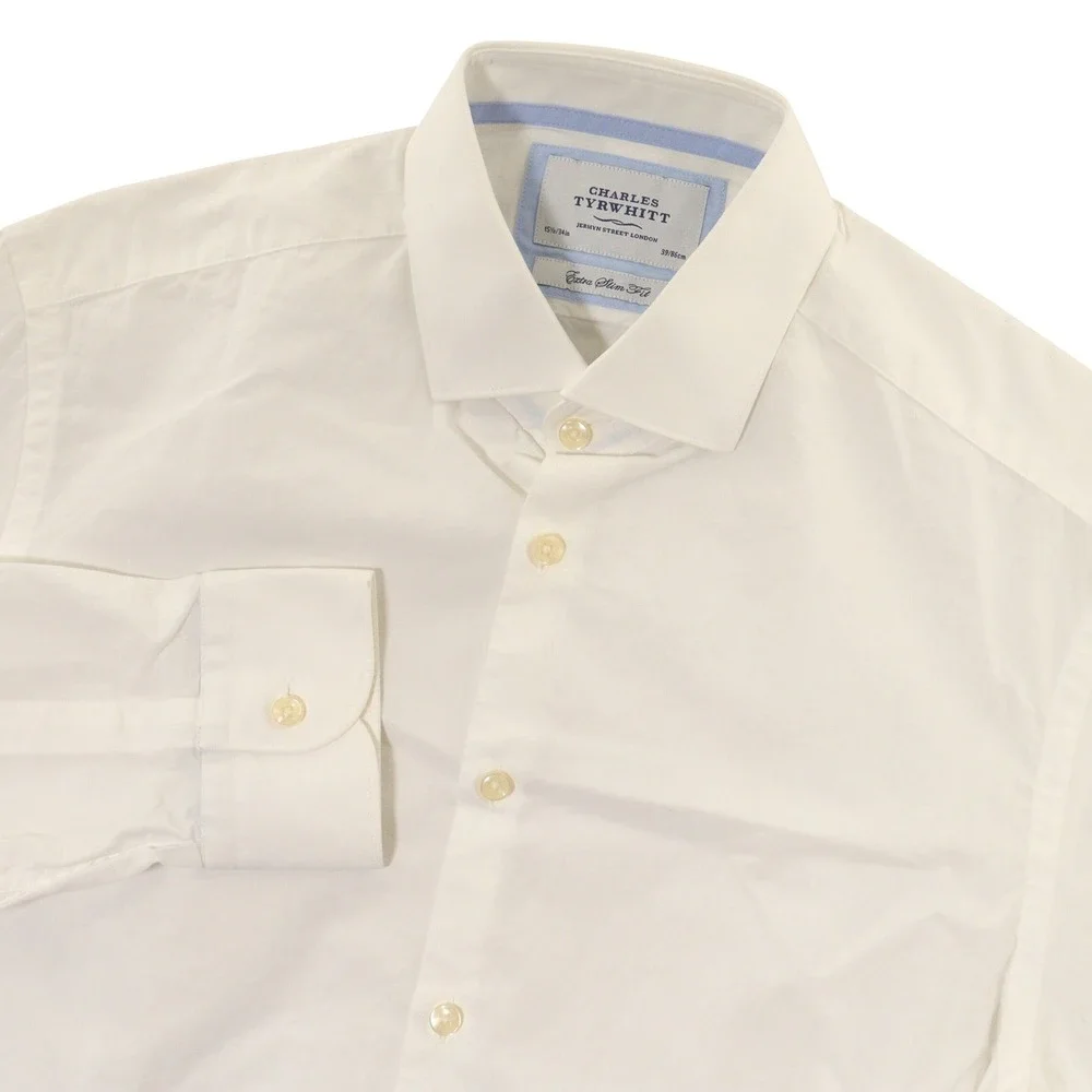 Charles Tyrwhitt Button Up Shirt Extra Slim Fit Cutaway Collar White Men 15.5/34 - Picture 1 of 8